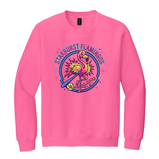Starburst Flamingos Fleece Crew Sweatshirt