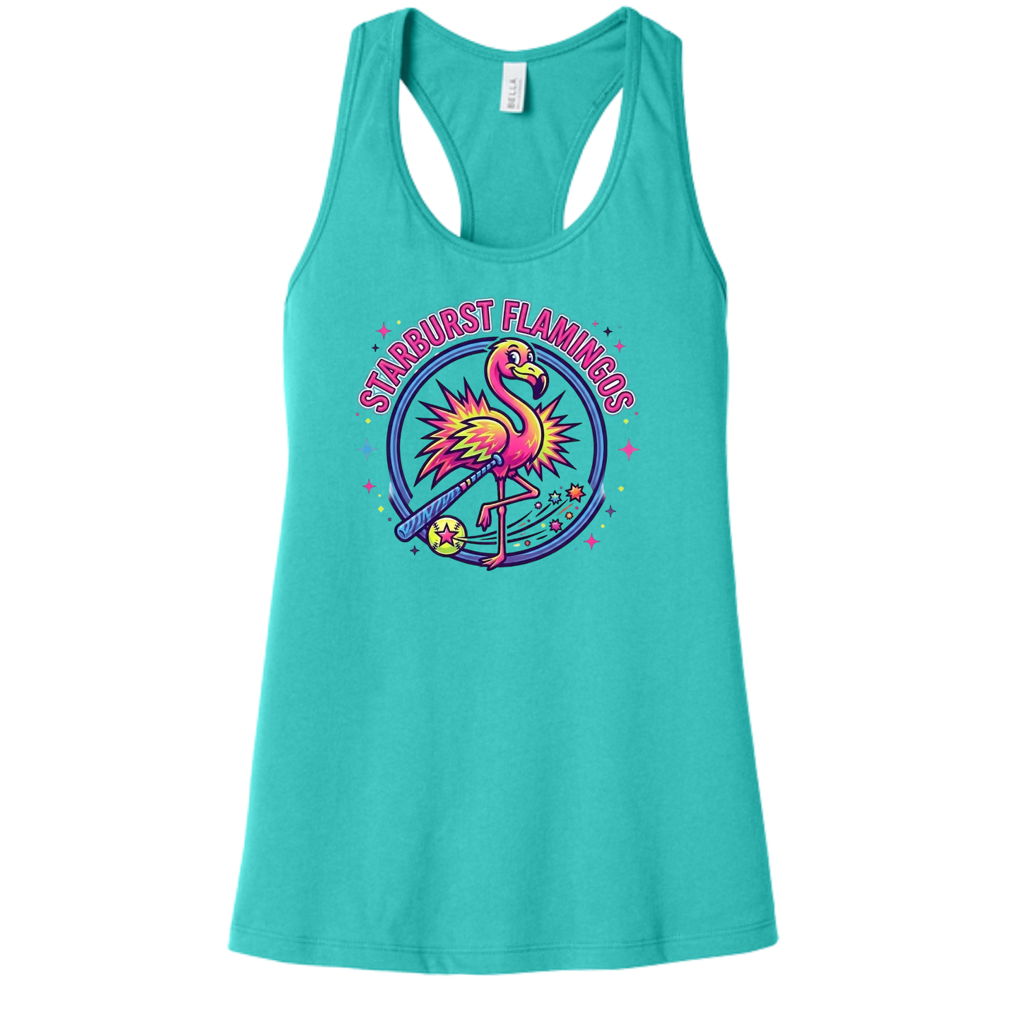 Starburst Flamingos Racerback Tank Teal