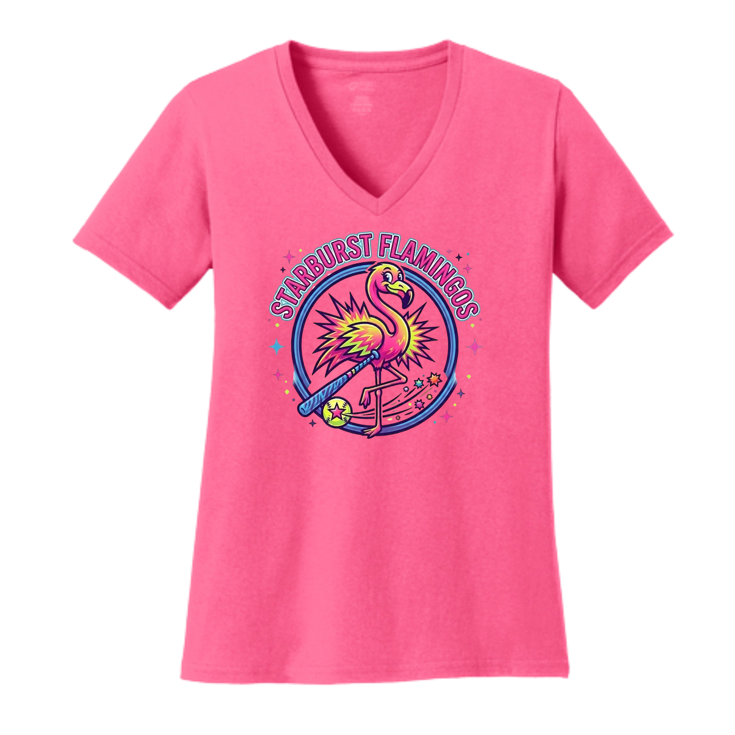 Starburst Flamingos Kids Ladies V-Neck Tee