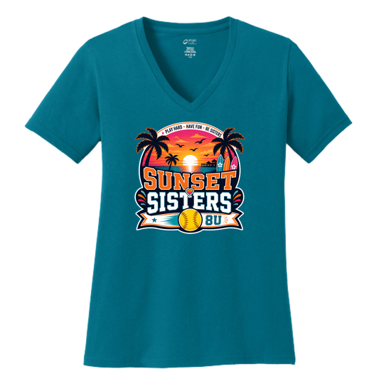 Sunset Sisters Ladies V-Neck Tee
