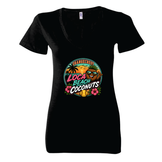 Loca Beach Coconuts Ladies V-Neck Tee