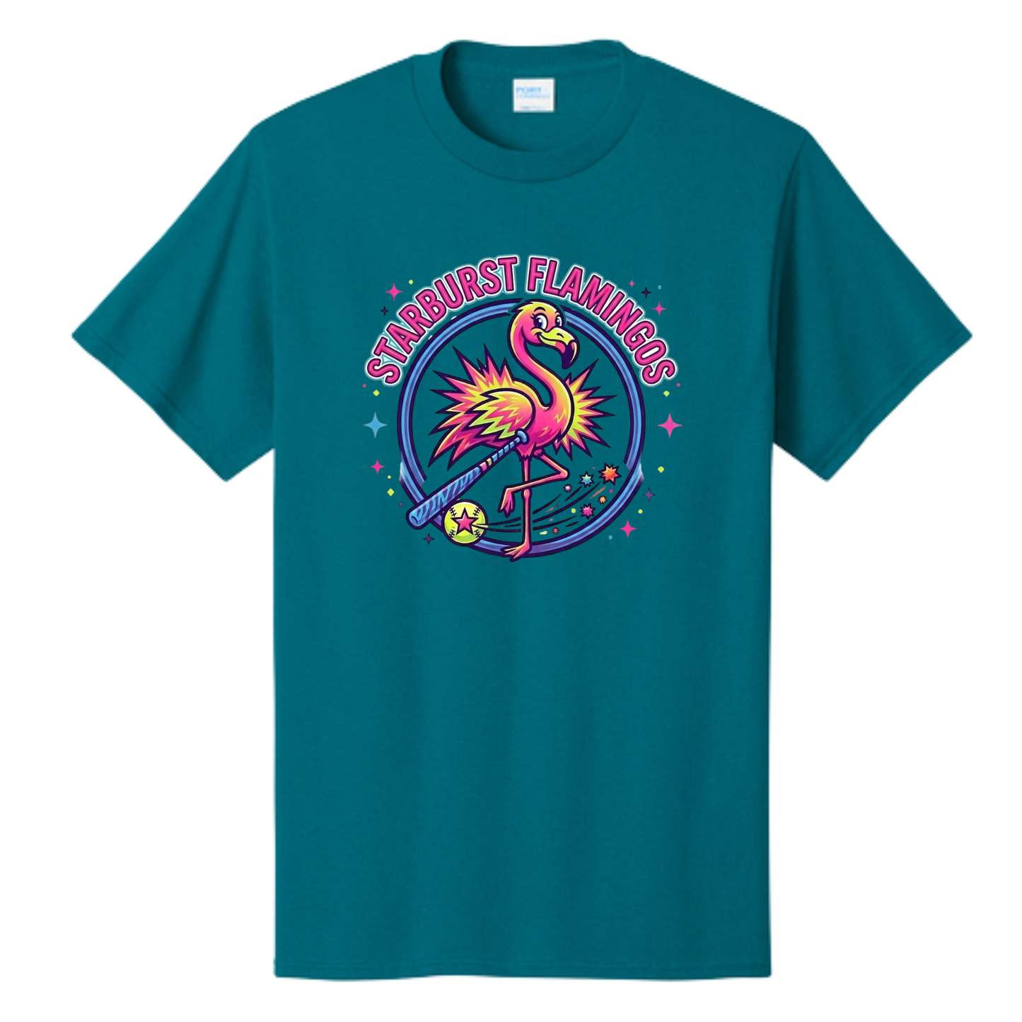 Starburst Flamingos Short Sleeve Tee Teal
